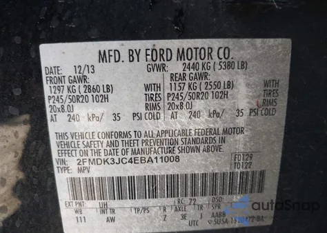 2014 Ford Edge Sel from USA, damaged, VIN 2FMDK3JC4EBA11008